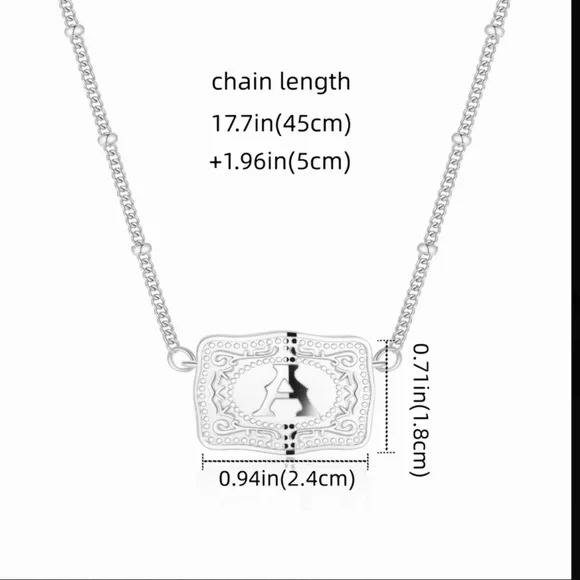 Silver Initial Belt Buckle Pendant Necklace - Picture 3 of 3